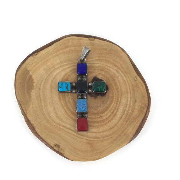 VINTAGE . NATIVE AMERICAN CROSS . 925 STERLING - Picture 5 of 16